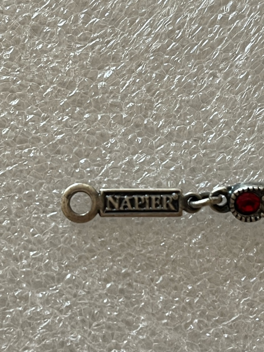 Napier Pewter Bracelet Faceted Manmade Ruby & Marcasite Accents - Picture 3 of 9